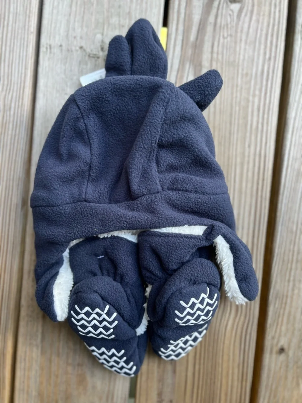 Hudson Baby Toddler 18-24M Navy Fleece Hat, Slippers & Mittens Set